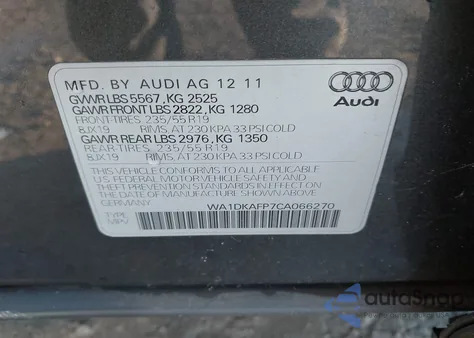 2012 Audi Q5 3.2 Premium Plus из США, поврежденный, VIN WA1DKAFP7CA066270